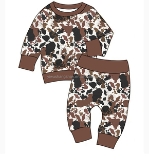 Tùy Chỉnh Thời Trang Bé Gái Quần Áo Bộ Phong Cách Phương Tây Gia Súc In Pháp Terry Vải Dài Tay Áo Tops & Quần 2-Mảnh Bộ - Product Image 5