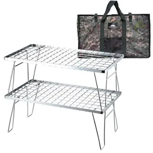 IGT Outdoor Hiking Camping 2 Pcs Portable Picnic Stainless Steel Folding Table Set