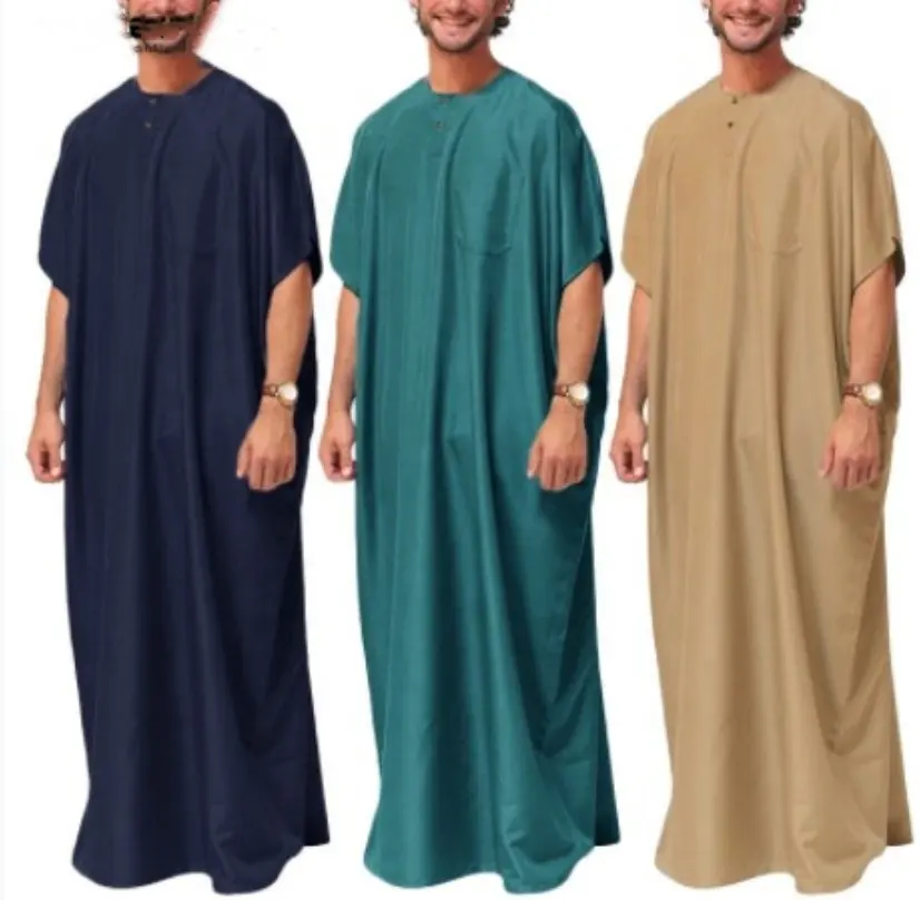 Bán buôn người đàn ông dài phong cách Morocco kaftan abaya Arab Dubai ăn mặc của nam giới áo sơ mi hồi giáo Áo abaya quần áo thobe Malaysia bông