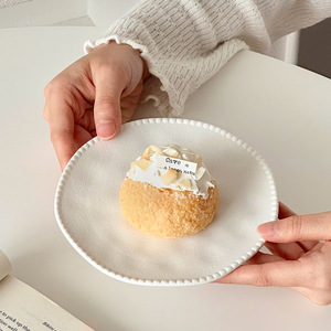 Plato de Postre de Cerámica Blanca con Diseño de Puntos de Perla, Estilo Americano, Plato para Desayuno y Cena Familiar, Bandejas para Servir para Acampar - Product Image 4