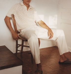 LOGOTIPO personalizado Casual Solto Cor Sólida Manga Curta Openwork Knit Algodão Polo para Homens - Product Image 5