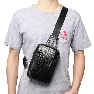 Bolso de Pecho para <span class=keywords><strong>Hombre</strong></span> en Piel de Vacuno con Imitación de Piel de Cocodrilo, Bolsillo Vertical para Teléfono Móvil, Bolso Bandolera Casual de un Solo Hombro - Product Image 2