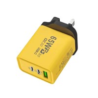 Pengisi Daya Cepat 65W PD 2 Port Type-C 1 Port USB Proteksi OCP QC3.0 Adaptor Pengisian Daya GaN Universal untuk Rumah dan Kantor
