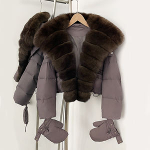 Jxwatcher kış kısa kayış eldiven Parkas 90% beyaz ördek uzun kaban kadınlar gerçek doğal tilki kürk sıcak kirpi aşağı ceket - Product Image 3