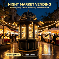 Kiosque commercial octogonal en fer avec toit en dôme, style européen vintage, pour l'extérieur, idéal pour les zones touristiques et la vente de souvenirs