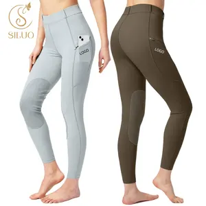 SILUO Classic Design Knee Patch Equestrian Breeches OEM High Waist Equestrian Compression Training Horse Riding Pants for Women