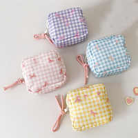 Pochette de rangement carrée tendance style coréen avec fermeture éclair pour cosmétiques, rouge à lèvres, écouteurs et essentiels de voyage