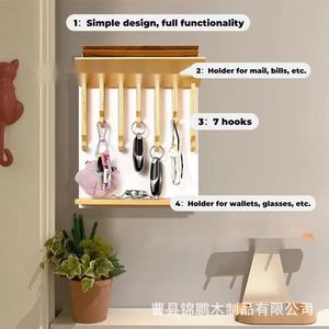 Wooden <b>Wall</b> <b>Mounted</b> Key Rack With <b>Shelf</b> For Entryway Storage And Organization - Product Image 5