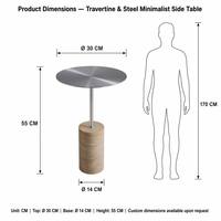 Natürlicher Travertin-Steinsockel Edelstahl Runder Couchtisch Minimalistischer Wohnzimmer Beistelltisch OEM Anpassbar