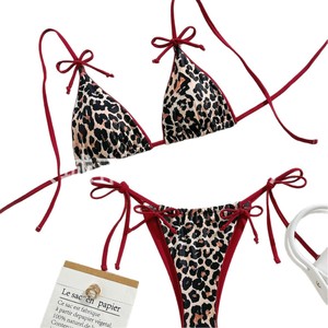 Nouveau maillot de bain deux pièces imprimé léopard style européen et américain 2025 pour femme, bikini de plage haut de gamme avec lacets - Product Image 5