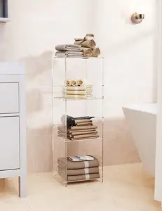 Organizador de armazenamento acrílico estreito, estante de livro skinny, exibição moderna, para sala, escritório, banheiro (transparente, 3 tier)
