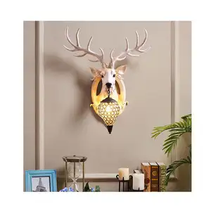 โคมไฟหัวกวาง LED สำหรับตกแต่งห้องนอนคาเฟ่ตกแต่งหัวกวางเหมือนจริง
