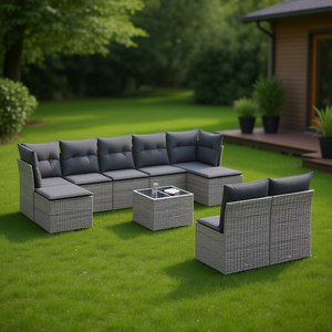 Conjunto de Sofás Modulares de Ratán Gris para Jardín, 6 Plazas, Muebles de Exterior de Diseño Contemporáneo - Product Image 2