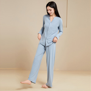 Conjunto de Pijama de Algodón Transpirable para Mujer, Novedad de Primavera, Manga Larga, Color Liso, Ropa de Dormir Suave y a la Moda para el Hogar - Product Image 5