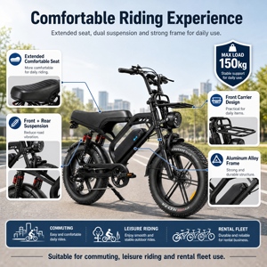 Bicicleta eléctrica urbana QMHEEL V20 Limited con batería de litio de 48V y 18.2Ah, neumáticos gruesos, para cadenas minoristas y suministro a distribuidores. - Product Image 4