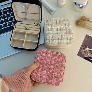 Wholesale New High-end Jewelry <b>Boxes</b> Leather Polyester <b>Mini</b> Travel Rings and Accessory <b>Storage</b> <b>Boxes</b> for Earrings Necklaces - Product Image 5