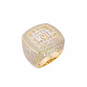 Iced Out Rose Gold Ring Men Hip Hop Silver Ring 925 Sterling Paved Fully Cz Diamond Champion Ring