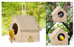 JUNJI Maison d'oiseaux en bois solide et durable Petite taille Trou d'accès suspendu pour la maison de nidification Conception simple pour la nidification des perroquets - Product Image 2