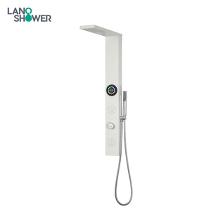 Matte White Aluminum <strong>Shower</strong> Panel with Bluetooth Speaker, <strong>LED</strong> Temp Display, Rainfall &amp; Handheld <strong>Sprayer</strong> - Product Image 1
