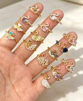 Bagues de plage pour femmes, plaquées or 18 carats, avec pierres en émail bleu, motifs cœur et étoile de mer, taille ajustable, pour la vente en gros