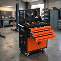 Chariot à outils en fer, chariot mobile, armoire à 3 tiroirs, panneau perforé, rangement sur roulettes pour garage, réparation automobile