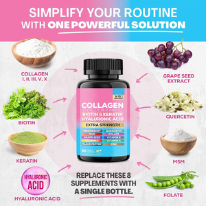 Suplemento de Colágeno Tipos I, II, III, V, X, Biotina, Queratina, Ácido Hialurónico, 14 en 1, Natural, Sin Gluten, Cápsulas Blandas, Suplemento Dietético para Adultos - Product Image 5