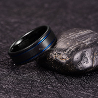 Bague en carbure de tungstène brossé noir de 8 mm pour homme, double rainures bleues, alliance confortable, fiançailles chrétiennes