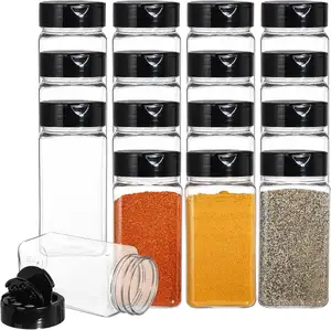 9Oz/270ml Plastic Spice Jars with Black Lids Clear Plastic Spice Bottles Herbs Containers Powders Bottles Seasoning Organizer