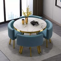 Table à manger ronde de luxe très vendue avec chaises en métal et plateau en MDF pour salon, restaurant, bar, bureau - 1 table et 4 chaises