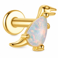"Jurassic Ear Party": Clous d'oreilles fantaisie en opale en forme de dinosaure S925 - Labret à dos plat T-Rex Stegosaurus pour la vente en gros OEM