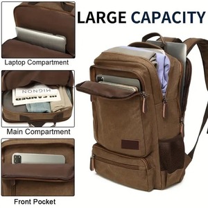 <b>Canvas</b> <b>Backpack</b> Zipper Large Capacity Multi-compartment Student Bookbag Durable Laptop Travel Daypack Waterproof Polyester - Product Image 4