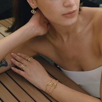 Ensemble de bijoux J&D Original Design Classic plaqué or 18 carats en acier inoxydable avec zircon blanc, double anneau, fermoir en forme de cœur et de nez de cochon