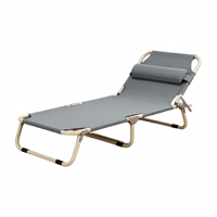 Chaise longue portable pliable avec cadre en acier, dossier et appui-tête réglables, pour extérieur, piscine, plage, parc, voyage, repos, camping