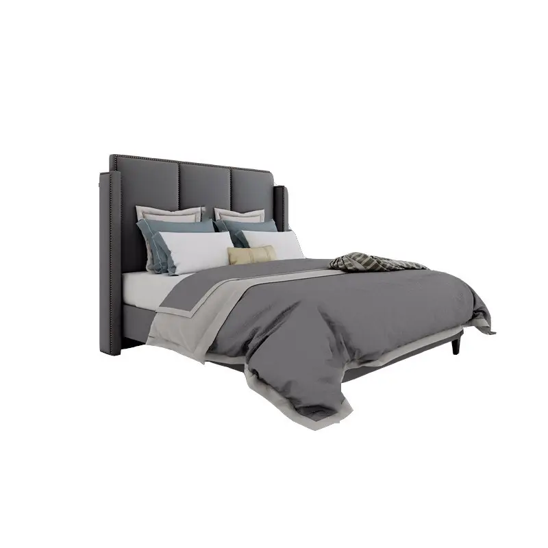 Modern İtalyan basit lüks İskandinav tarzı deri yumuşak yatak kraliçe yüksek geri yatak odası mobilya setleri