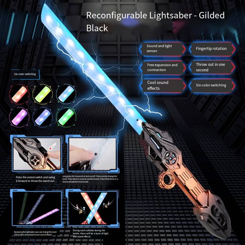 Sable de luz telescópico [voz-luz-sonido] chapado en oro negro