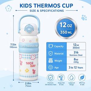 Copo Térmico Infantil de Aço Inoxidável 316 com Isolamento a Vácuo, Tampa Flip, Desenho Animado, Livre de BPA, À Prova de Vazamentos, Quente e Frio, Faixa de Silicone, Para Uso Externo - Product Image 5
