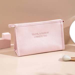 Bolsas de cosméticos en blanco Maquillaje cosmético portátil o bolsas de cosméticos OEM de PU rosa para damas - Product Image 3