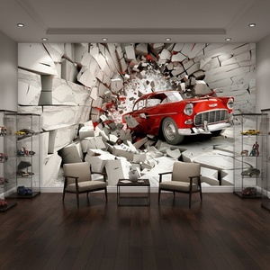 Papier peint de voiture imperméable amovible 3D en détresse <span class=keywords><strong>gris</strong></span> <span class=keywords><strong>blanc</strong></span> mur classique papier peint mural de voiture pour décoration murale de <span class=keywords><strong>chambre</strong></span> à coucher - Product Image 3