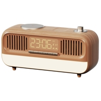 Vintage FM-Radio Licht Digitaler Wecker mit Dimmbarem Nachtlicht, Dimmer 12/24-Stunden-Anzeige Schlafzimmer mit Lautsprecher Kabellose Uhr-Ladestation
