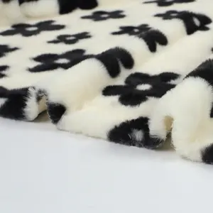 Bán buôn sang trọng giả lông thỏ vải 100% polyester siêu mềm hướng dương in cho quần áo & đồ chơi sử dụng - Product Image 1