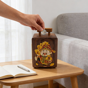 カスタムメイド高級木製収納ボックス七宝焼きエナメルウォールナットマネーボックス多目的新年装飾小物入れケース - Product Image 3