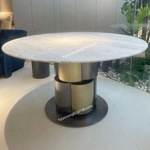 Js d64 sang trọng phòng ăn đồ nội thất nhà bếp bảng vòng với lười biếng <span class=keywords><strong>susan</strong></span> hiện đại bằng đá cẩm thạch bàn ăn tối kết hợp màu sắc kim loại cơ sở - Product Image 5