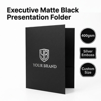 Carpeta Ejecutiva Negra Plateada para Negocios, Portadocumentos Profesional de Doble Pliegue, Logotipo Personalizado, Papelería Premium