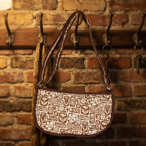 Small Hand Block Printed <b>Quilted</b> Cotton Flap Bag with Magnet Button Closure and Long Handle 12x10 Inch - Product Image 4
