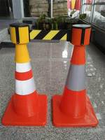 Bande de signalisation rétractable réfléchissante jaune-noire en PVC pour cône de signalisation, longueurs 2,3m/5m, pour poteau d'isolation