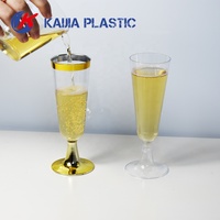 Flûtes en plastique à bord doré, jetables, 5 oz, écologiques, anti-fuite, durables, pour boissons froides, idéales pour les cocktails, les fêtes et les mariages