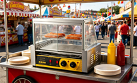 Machine à hot-dogs en acier inoxydable 1050W certifiée CE, 7 rouleaux, grill à saucisses automatique, nettoyage facile pour hôtels et restaurants