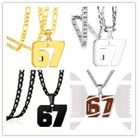 Collier pendentif en acier inoxydable plaqué or 18 carats, motif artistique numéro 67, tendance, inaltérable, hypoallergénique, accessoires pour hommes