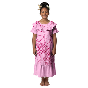 Abiti Hawaiani alla Moda per Bambini con Stampa Personalizzata, Vestiti Polinesiani con Colletto a Volant, Abito Tribale per Bambine con Maniche a Petalo - Product Image 6