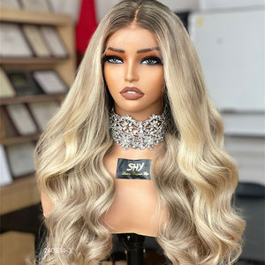 Perruque de luxe vierge blonde sans colle avec devant en dentelle, délié pré-plumé personnalisable à vos demandes, vendeurs de stock direct transparent - Product Image 1